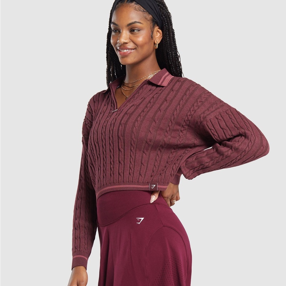 NWOT GymShark Cable Knit Cropped Sweater Pullover Organic Cotton Size M